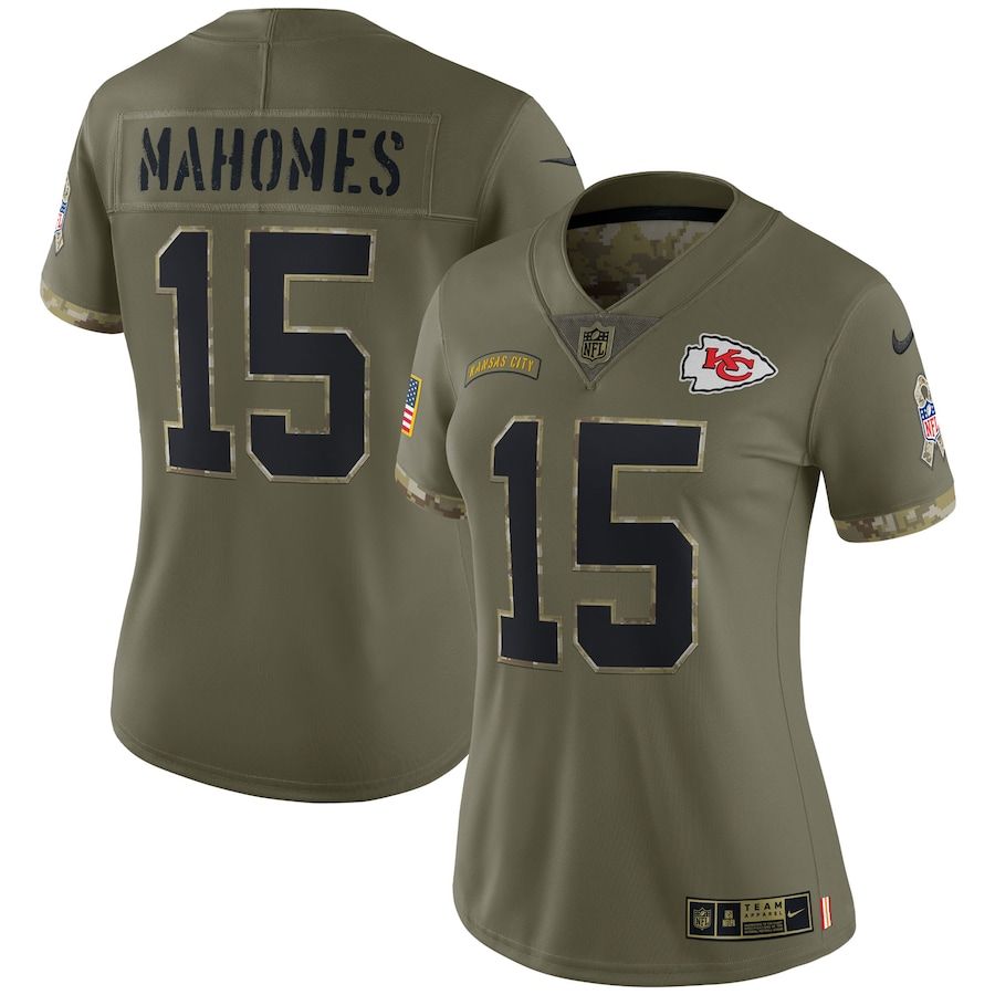 Kansas City Chiefs #15 Patrick Mahomes Women's 2022 Salute To Service Limited Jersey - Olive