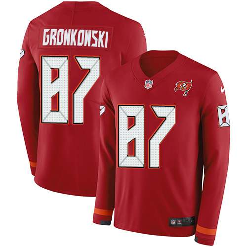 Buccaneers #87 Rob Gronkowski Red Team Color Youth Stitched Limited Therma Long Sleeve Jersey