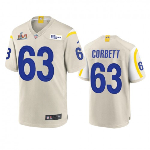 Los Angeles Los Angeles Rams #63 Austin Corbett Men's Super Bowl LVI Patch Game Jersey - Bone Men's