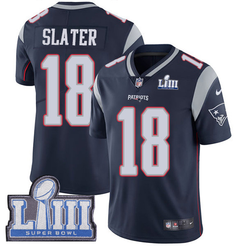 Patriots #18 Matt Slater Navy Blue Team Color Super Bowl LIII Bound Men's Stitched Vapor Untouchable Limited Jersey