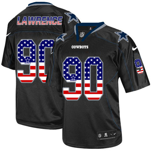 Cowboys #90 Demarcus Lawrence Black Men's Stitched Elite USA Flag Fashion Jersey