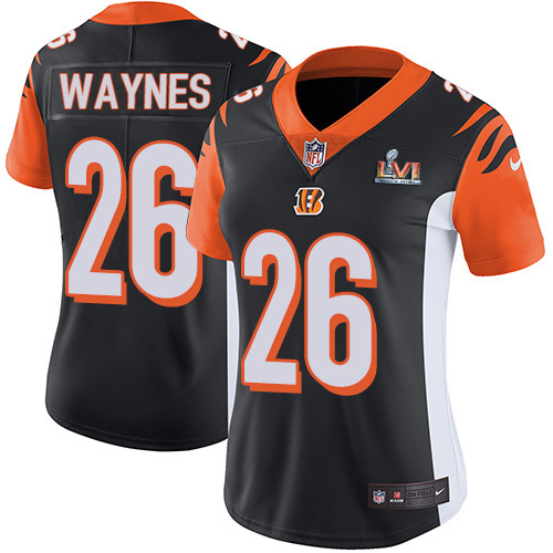 Cincinnati Bengals #26 Trae Waynes Black Team Color Super Bowl LVI Patch Women's Stitched Vapor Untouchable Limited Jersey Womens