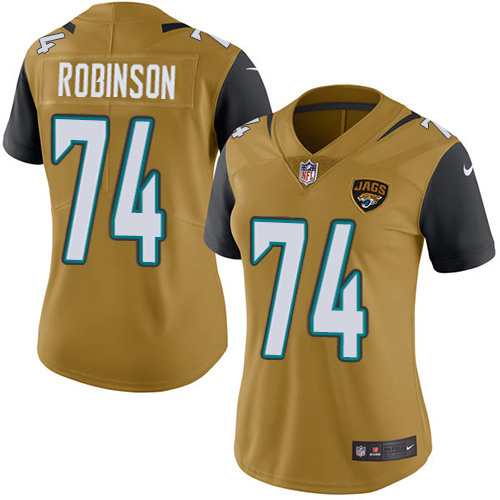 Jacksonville Jaguars #74 Cam Robinson Gold Women's Stitched Limited Rush Jersey Womens