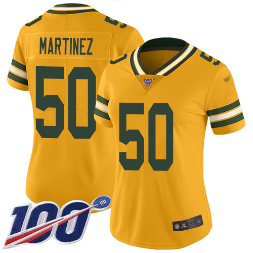 Green Bay Packers #50 Blake Martinez Gold Women's Stitched Limited Inverted Legend 100th Season Jersey Womens