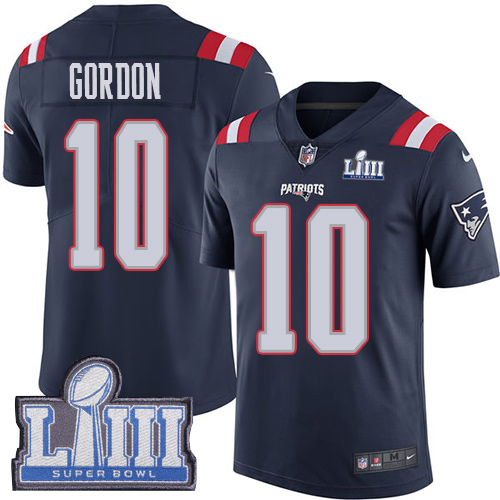 New England Patriots #10 Josh Gordon Navy Blue Super Bowl LIII Bound Men's Stitched Limited Rush Jersey Men's