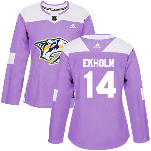 Adidas Nashville Predators #14 Mattias Ekholm Purple Authentic Fights Cancer Women's Stitched Jersey Womens