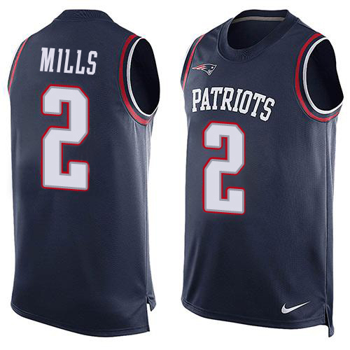 Patriots #2 Jalen Mills Navy Blue Team Color Men's Stitched Limited Tank Top Jersey