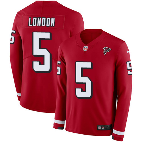 Falcons #5 Drake London Red Team Color Men's Stitched Limited Therma Long Sleeve Jersey