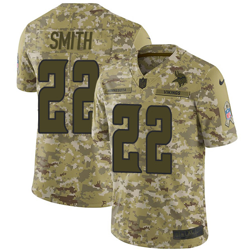Vikings #22 Harrison Smith Camo Youth Stitched Limited 2018 Salute To Service Jersey
