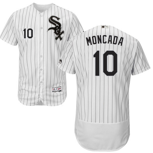 Chicago White Sox #10 Yoan Moncada White(Black Strip) Flexbase Authentic Collection Stitched Jersey Men's