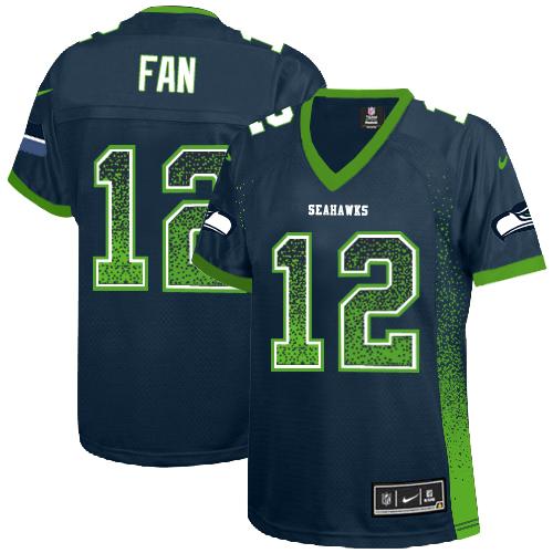 Seahawks #12 Fan Steel Blue Team Color Women's Stitched Elite Drift Fashion Jersey