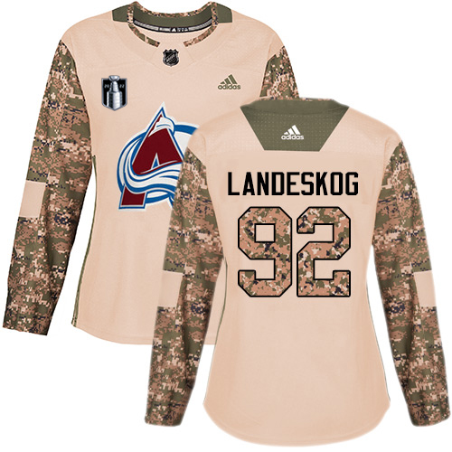 Adidas Colorado Avalanche #92 Gabriel Landeskog Camo Authentic Women's 2022 Stanley Cup Final Patch Veterans Day Stitched Jersey Womens