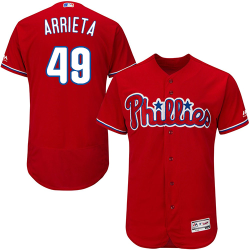 Philadelphia Phillies #49 Jake Arrieta Red Flexbase Authentic Collection Stitched Jersey Men's
