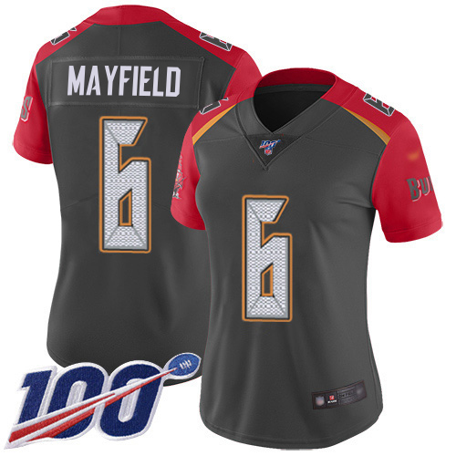 Buccaneers #6 Baker Mayfield Gray Women's Stitched Limited Inverted Legend 100th Season Jersey