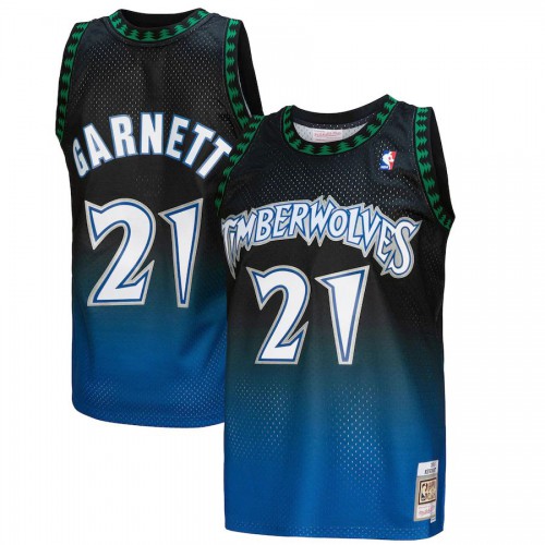 Minnesota Minnesota Timberwolves #21 Kevin Garnett Mitchell & Ness Mens Blue/Black 1997/98 Hardwood Classics Fadeaway Swingman Player Jersey Mens