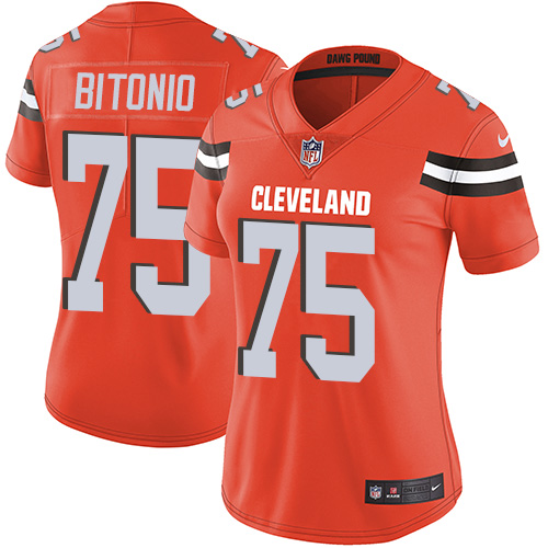 Cleveland Browns #75 Joel Bitonio Orange Alternate Women's Stitched Vapor Untouchable Limited Jersey Womens