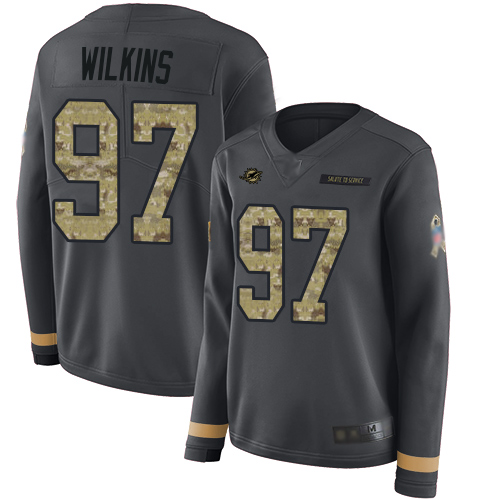 Miami Dolphins #97 Christian Wilkins Anthracite Salute to Service Women's Stitched Limited Therma Long Sleeve Jersey Womens