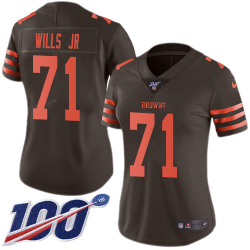 Cleveland Browns #71 Jedrick Wills JR Brown Women's Stitched Limited Rush 100th Season Jersey Womens