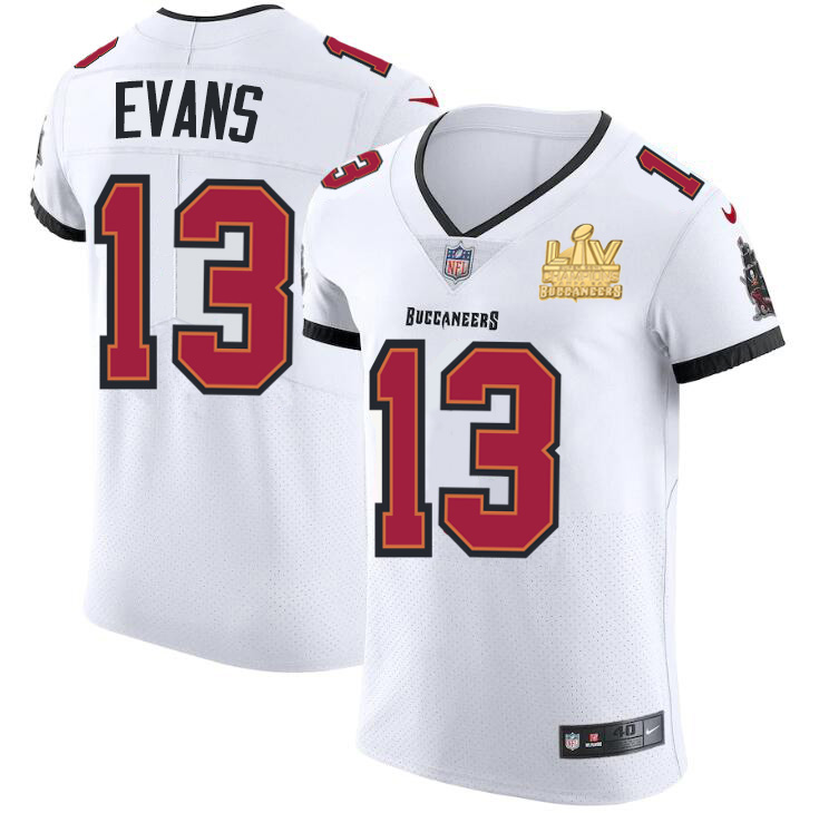 Tampa Bay Buccaneers #13 Mike Evans Men's Super Bowl LV Champions Patch White Vapor Elite Jersey