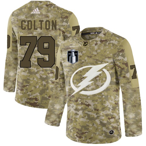Adidas Tampa Bay Lightning #79 Ross Colton Camo 2022 Stanley Cup Final Patch Authentic Stitched Jersey Men's