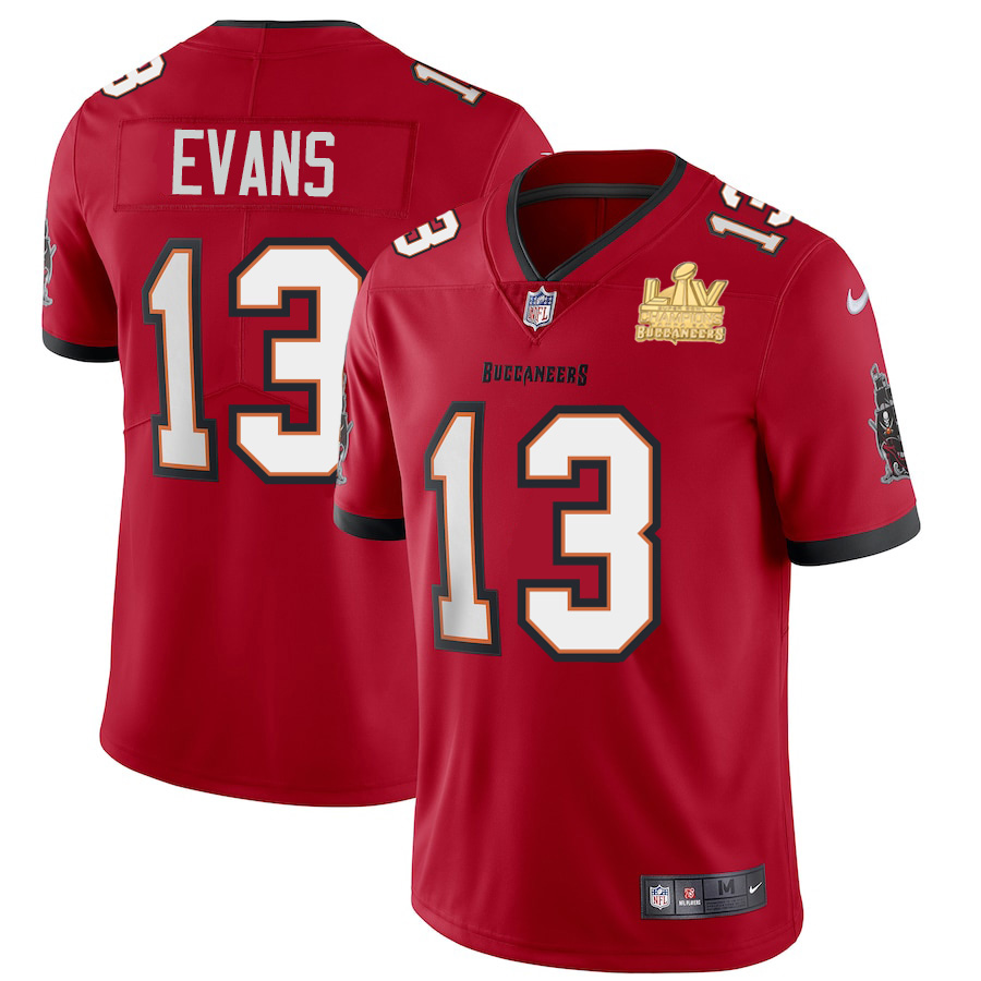 Tampa Bay Buccaneers #13 Mike Evans Men's Super Bowl LV Champions Patch Red Vapor Limited Jersey