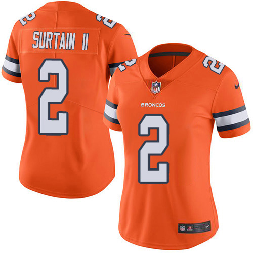 Broncos #2 Patrick Surtain II Orange Women's Stitched Limited Rush Jersey