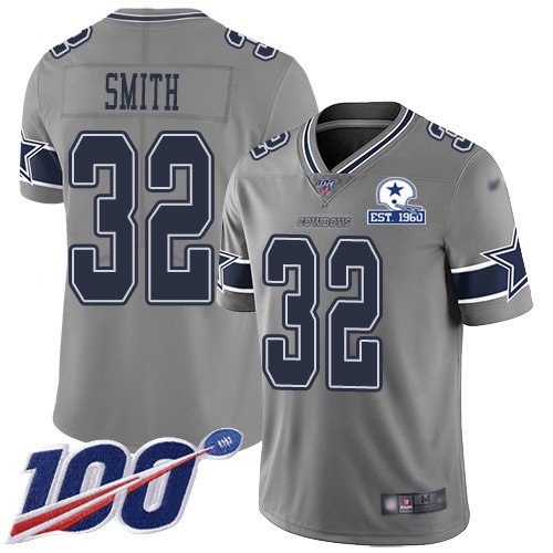 Dallas Cowboys #32 Saivion Smith Gray Men's Stitched With Established In 1960 Patch Limited Inverted Legend 100th Season Jersey Men's