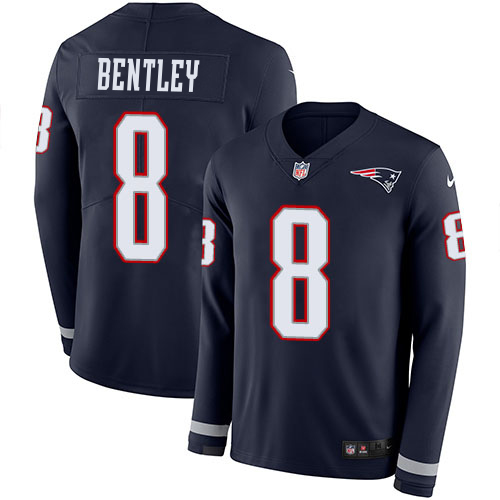 Patriots #8 Ja'Whaun Bentley Navy Blue Team Color Youth Stitched Limited Therma Long Sleeve Jersey