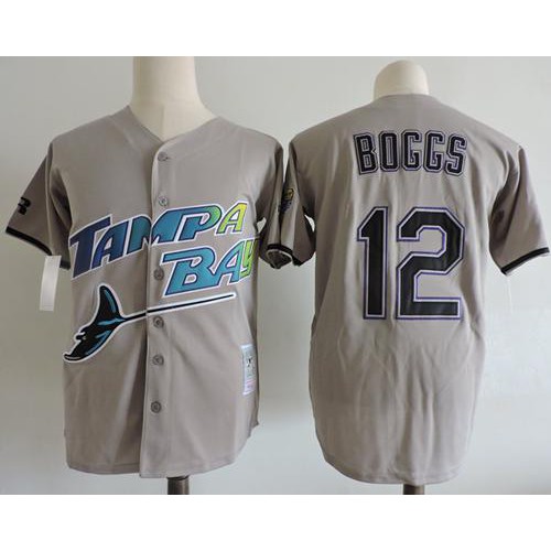 Mitchell And Ness Tampa Bay Rays #12 Wade Boggs Grey Throwback Stitched Jersey Men's