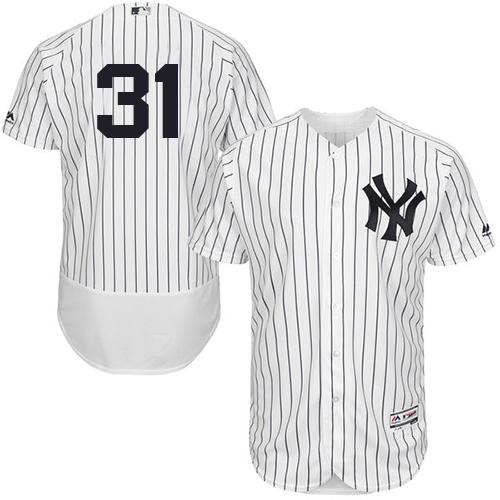 New York Yankees #31 Aaron Hicks White Strip Flexbase Authentic Collection Stitched Jersey Men's