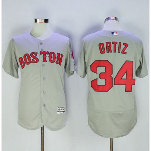 Boston Red Sox #34 David Ortiz Grey Flexbase Authentic Collection Name On Back Stitched Jersey Men's