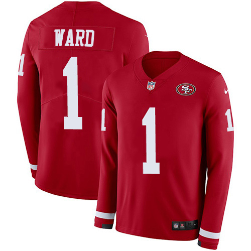49ers #1 Jimmie Ward Red Team Color Men's Stitched Limited Therma Long Sleeve Jersey