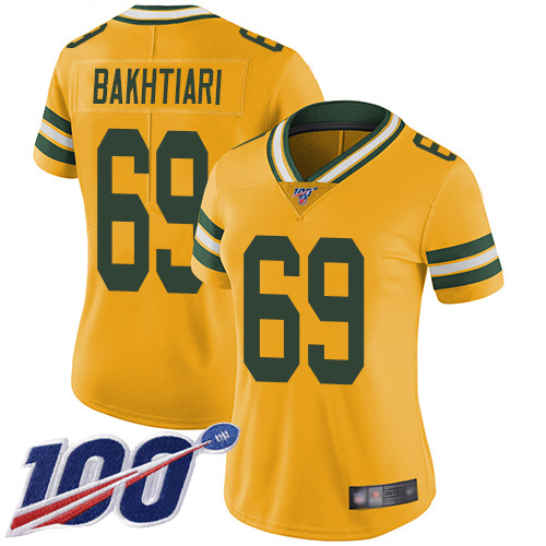 Green Bay Packers #69 David Bakhtiari Gold Women's Stitched Limited Inverted Legend 100th Season Jersey Womens