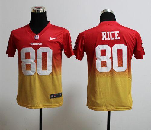 49ers #80 Jerry Rice Red/Gold Youth Stitched Elite Fadeaway Fashion Jersey