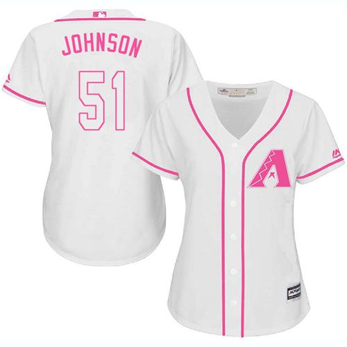 Arizona Diamondbacks #51 Randy Johnson White/Pink Fashion Women's Stitched Jersey Womens