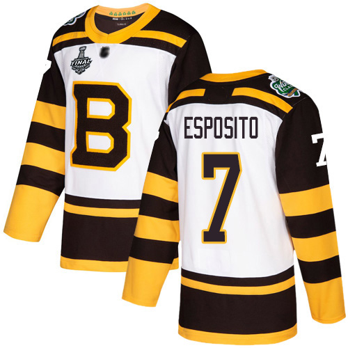 Adidas Boston Bruins #7 Phil Esposito White Authentic 2019 Winter Classic Stanley Cup Final Bound Stitched Jersey Men's