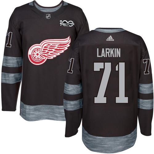 Adidas Detroit Red Wings #71 Dylan Larkin Black 1917-2017 100th Anniversary Stitched Jersey Men's