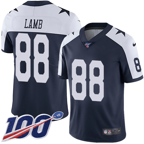 Cowboys #88 CeeDee Lamb Navy Blue Thanksgiving Men's Stitched 100th Season Vapor Throwback Limited Jersey