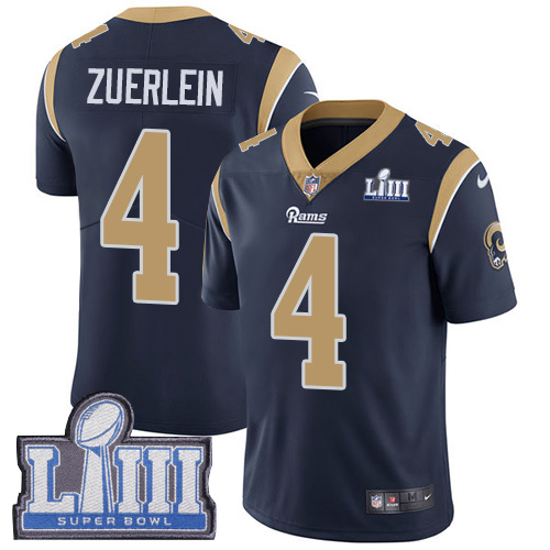 Los Angeles Rams #4 Greg Zuerlein Navy Blue Team Color Super Bowl LIII Bound Men's Stitched Vapor Untouchable Limited Jersey Men's