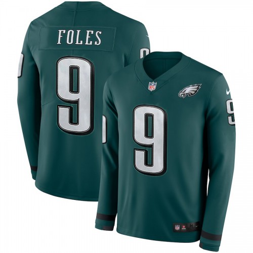 Men's Philadelphia Eagles #9 Nick Foles Midnight Green Team Color Men's Stitched Limited Therma Long Sleeve Jersey Men's