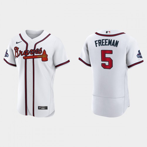 Atlanta Atlanta Braves #5 Freddie Freeman Men's 2021 World Series Champions Patch Authentic Player Jersey - White Men's