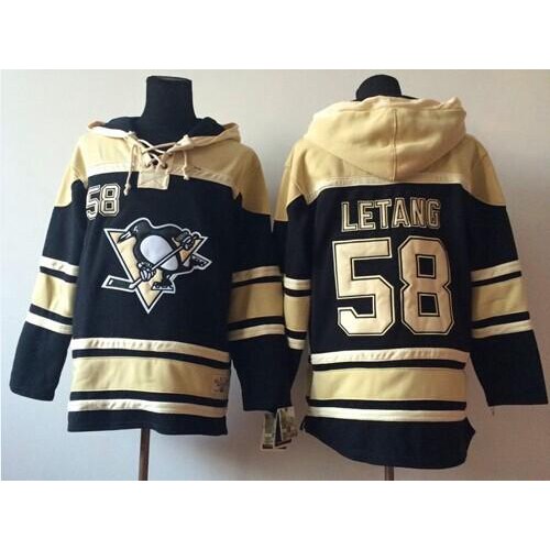 Pittsburgh Penguins #58 Kris Letang Black Sawyer Hooded Sweatshirt Stitched Jersey Men's
