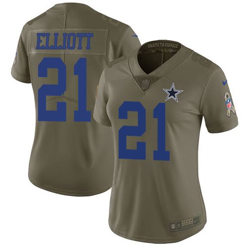 Cowboys #21 Ezekiel Elliott Olive Women's Stitched Limited 2017 Salute To Service Jersey