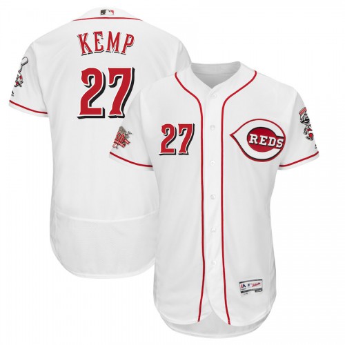 Men's Cincinnati Reds #27 Matt Kemp Majestic White 150th Anniversary Home Authentic Collection Flex Base Player Jersey Men's