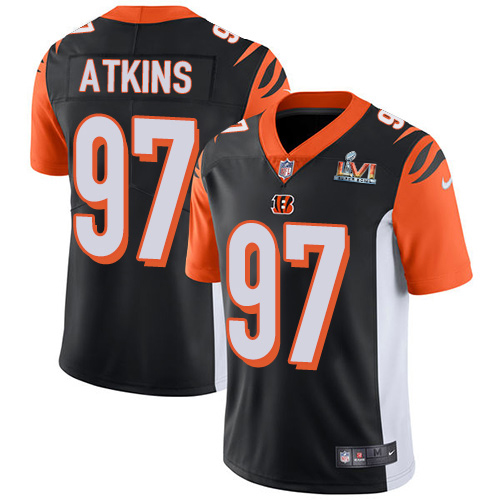 Cincinnati Bengals #97 Geno Atkins Black Team Color Super Bowl LVI Patch Men's Stitched Vapor Untouchable Limited Jersey Men's