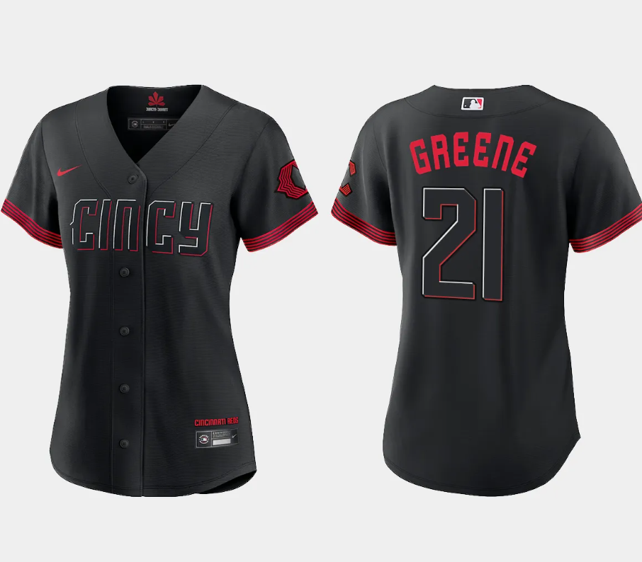 Women Cincinnati Reds Hunter Greene Black 2023 City Connect Replica Jersey