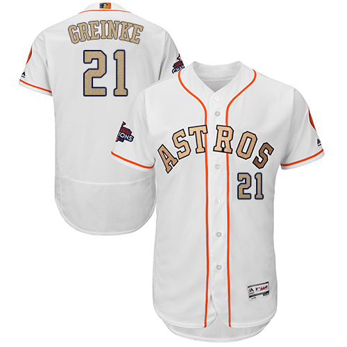 Houston Astros #21 Zack Greinke White FlexBase Authentic 2018 Gold Program Cool Base Stitched Jersey Men's
