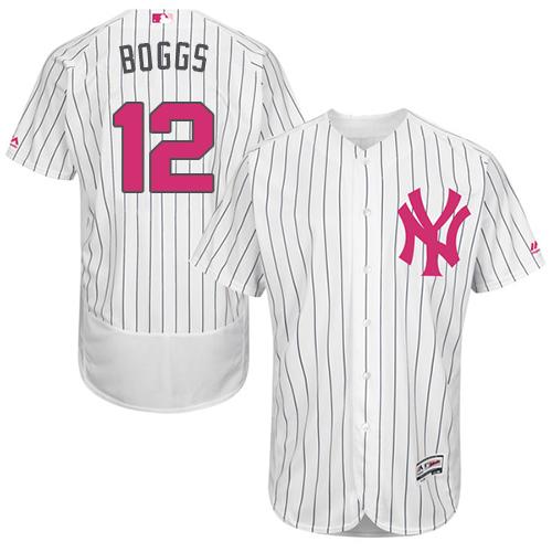 New York Yankees #12 Wade Boggs White Strip Flexbase Authentic Collection Mother's Day Stitched Jersey Men's