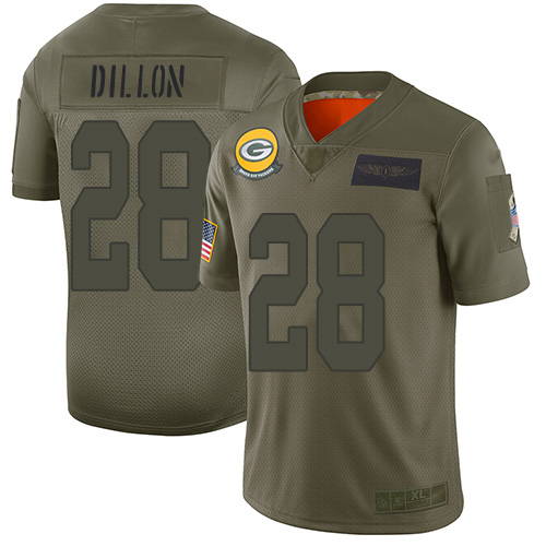 Packers #28 AJ Dillon Camo Men's Stitched Limited 2019 Salute To Service Jersey