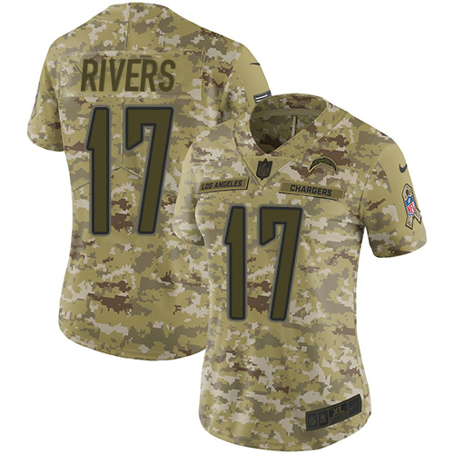 Los Angeles Chargers #17 Philip Rivers Camo Women's Stitched Limited 2018 Salute to Service Jersey Womens